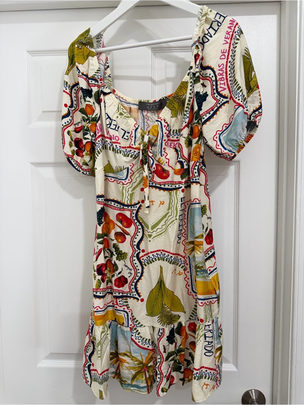 Primark Colorful Botanical Print Puff Sleeve Dress Size 12